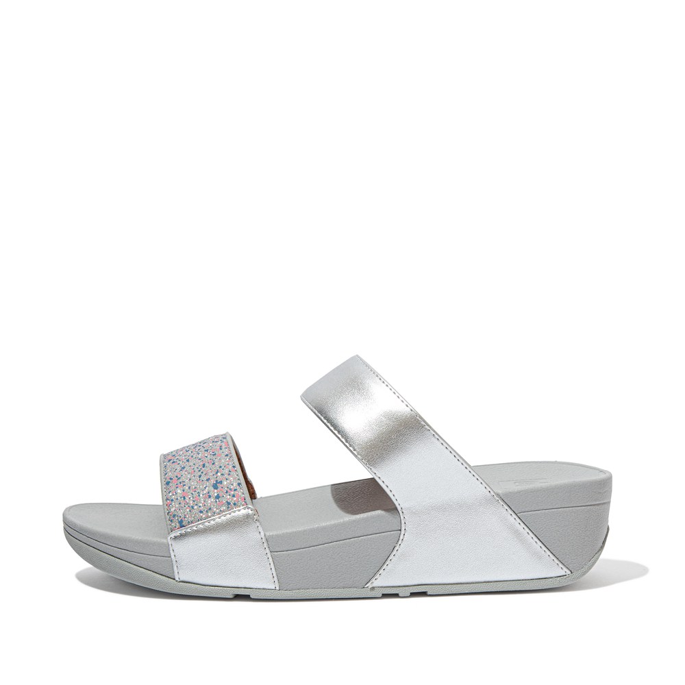 Fitflop Womens Slides Silver - Lulu Shimmer Splash - 18IMRUDKB